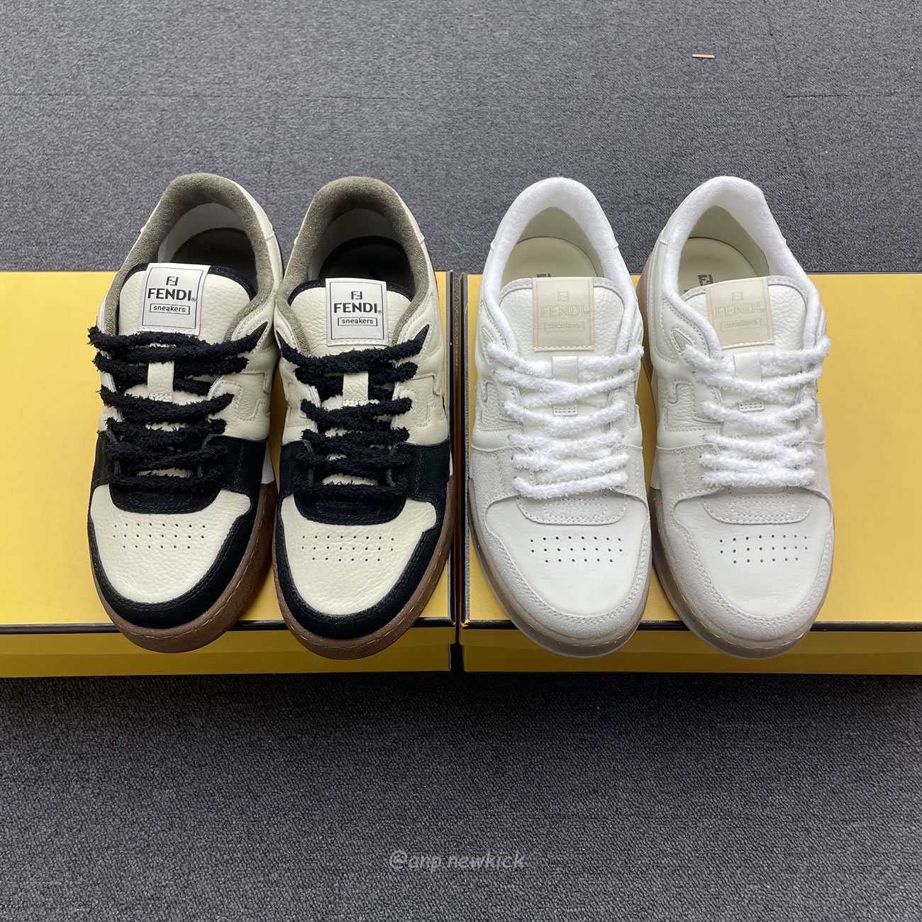Fendi Match Cream Black White Suede And Leather Low Top Sneakers (7) - www.newkick.vip